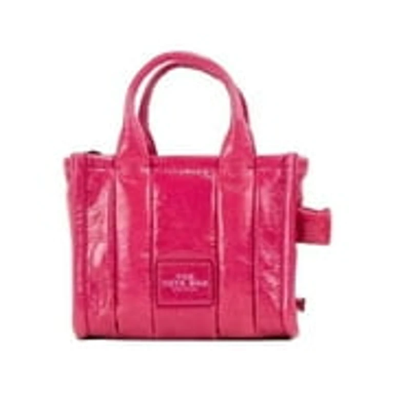 Marc Jacobs The Shiny Crinkle Micro Tote Magenta Leather Crossbody Bag Handbag Silver - Women