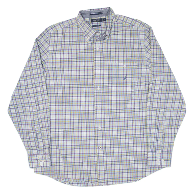 NAUTICA Mens Shirt Purple Check Long Sleeve L