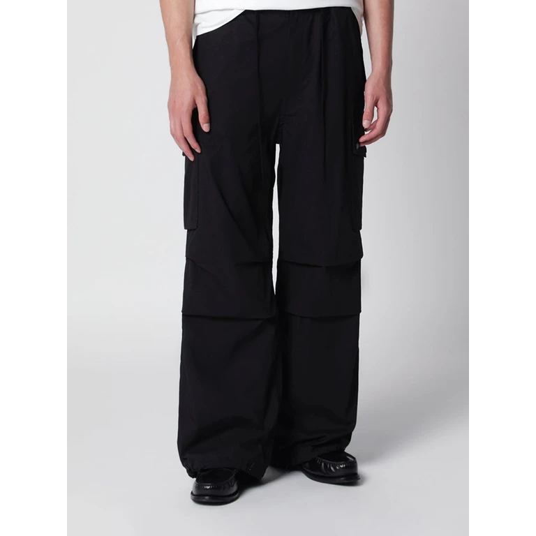 Wide-Leg Cotton-Blend Cargo Trousers with Elasticated Waist (SX165BLK)