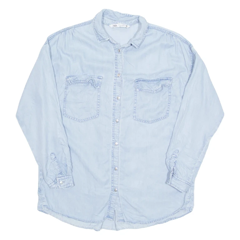 ZARA Womens Shirt Blue Collared Long Sleeve XS