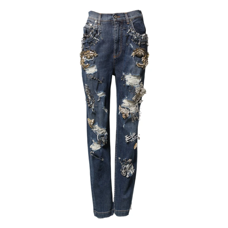 Dolce & Gabbana Blue Cotton Rhinestone Embellish Denim Jeans Co+01 Clothing - Women
