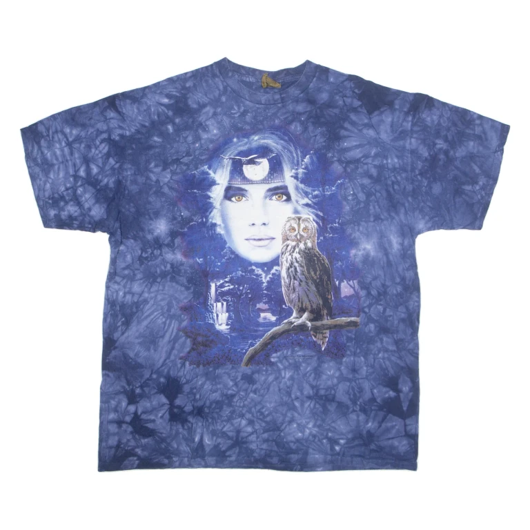 THE MOUNTAIN Owl Mens Tie Dye T-Shirt Blue 90s XL
