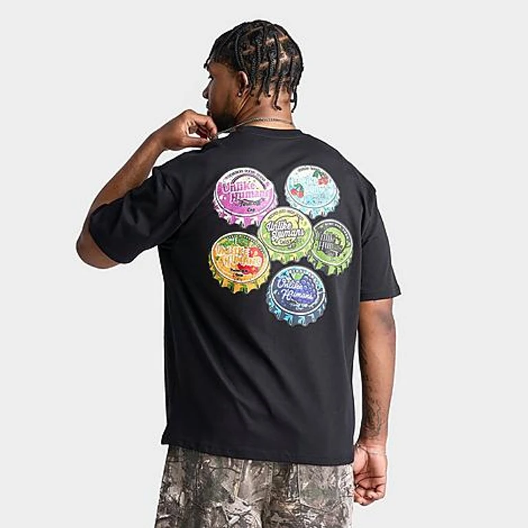 Unlike Humans Men's Capped T-Shirt in Black Size: Small