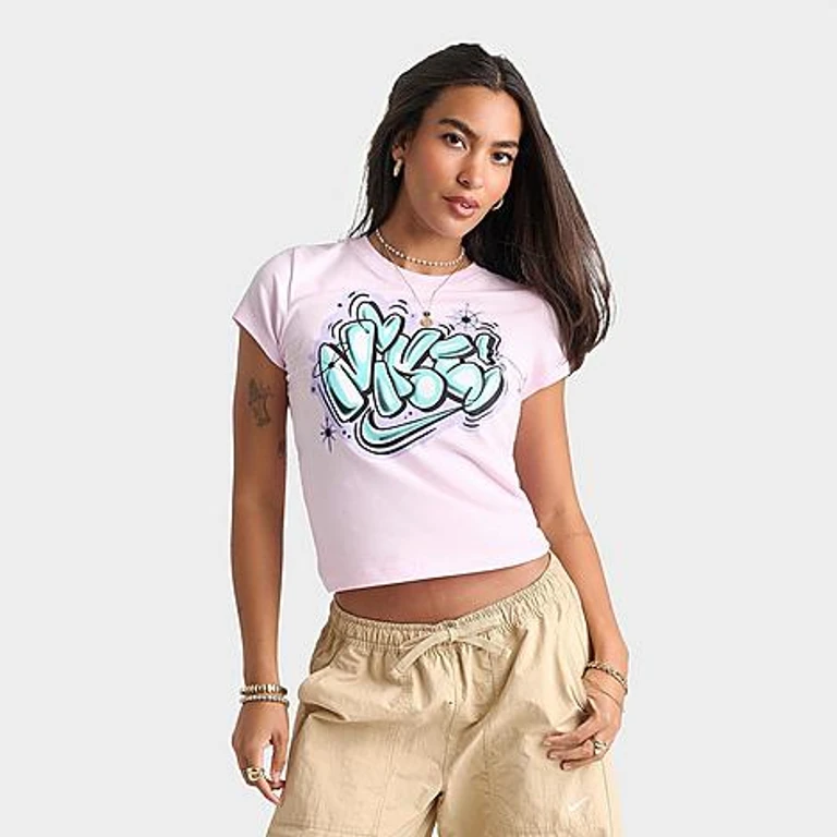 Nike Women's Sportswear Chill Knit Airbrushed Slim Cropped T-Shirt in Pink Foam Size: XS