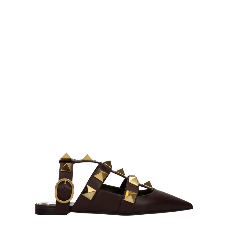 Valentino Garavani Brown Leather Flat Sandals - Women