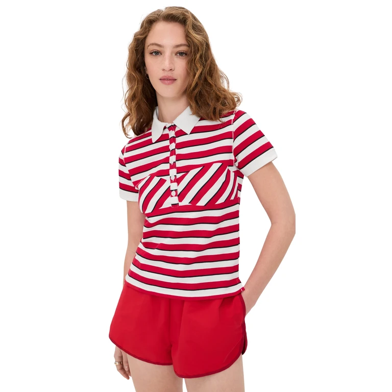 Miaou Lou Polo Top Warped Stripe L