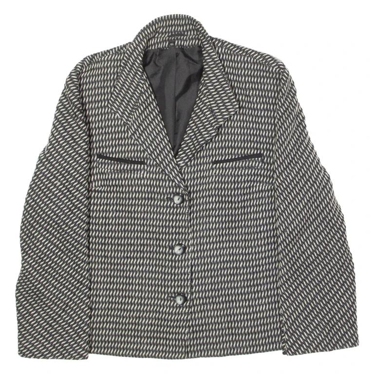Womens Blazer Jacket Black Knit Wool 90s Diamond UK 14