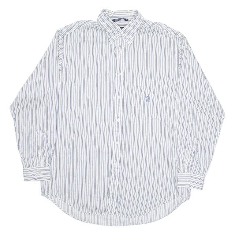 NAUTICA Mens Shirt White Striped Long Sleeve L