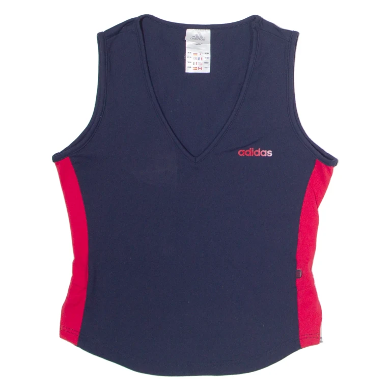 ADIDAS Womens T-Shirt Black Sleeveless V-Neck XS
