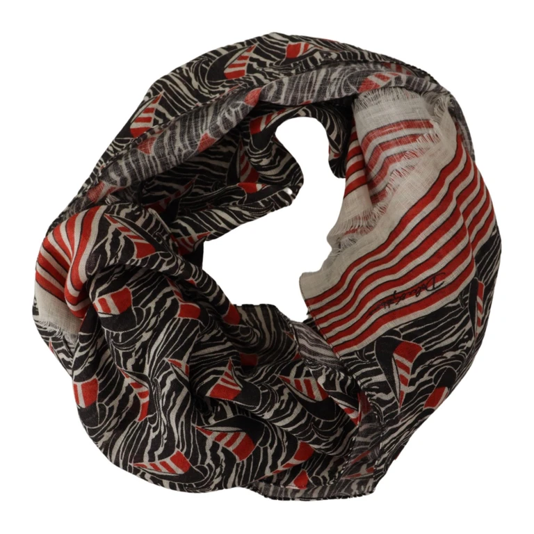 Dolce & Gabbana Black Red Linen Sailboat Stripe Print Shawl Scarf - Men