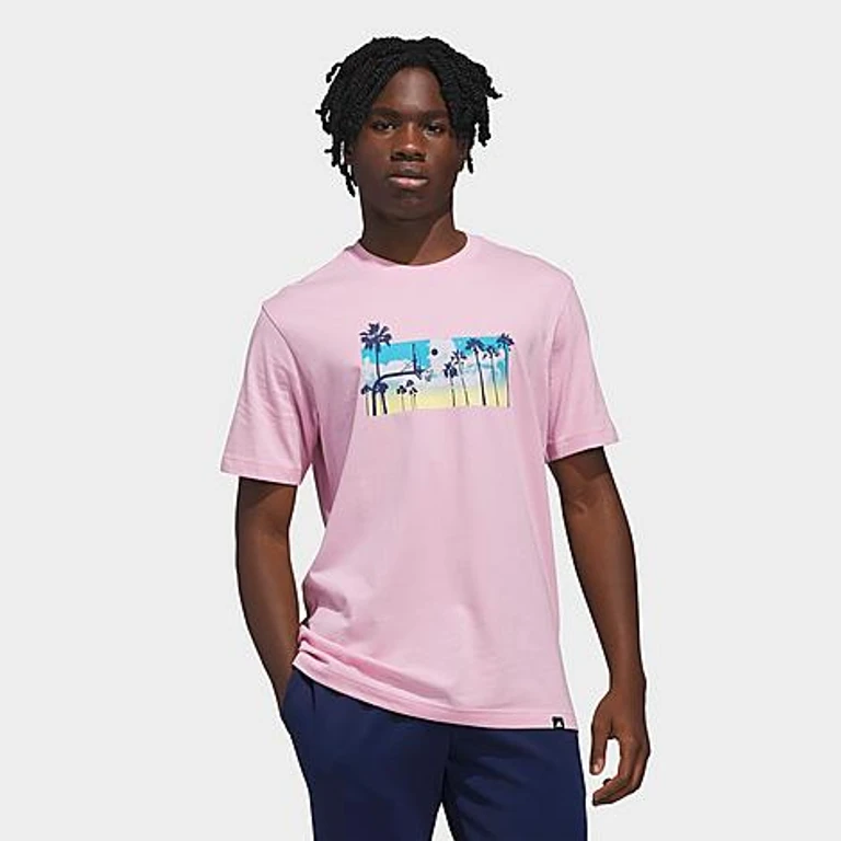 adidas Men's Summer Sunset Graphic T-Shirt in True Pink Size: Small