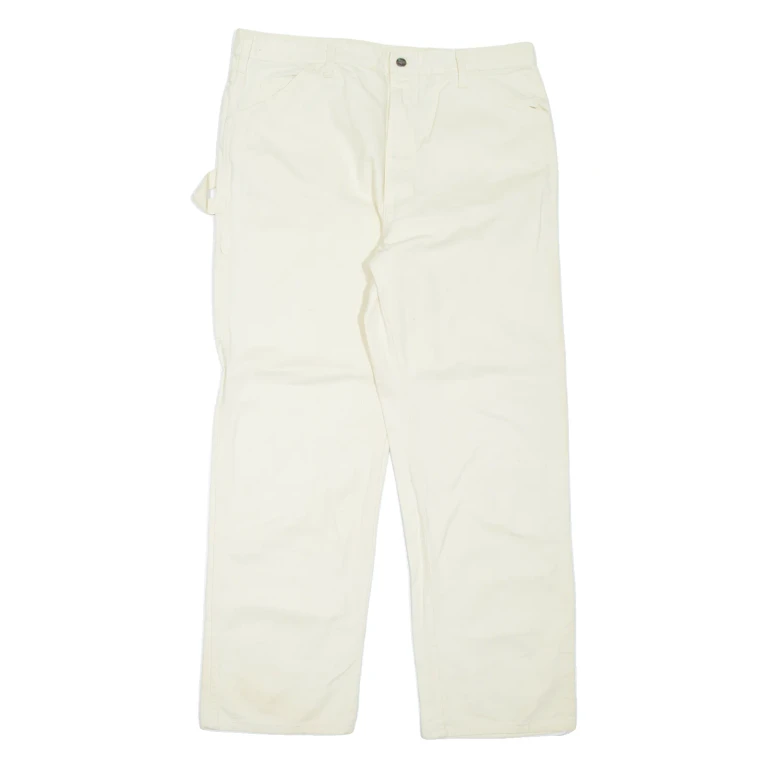 DICKIES Carpenter Workwear Mens Trousers Cream Relaxed Straight W40 L32