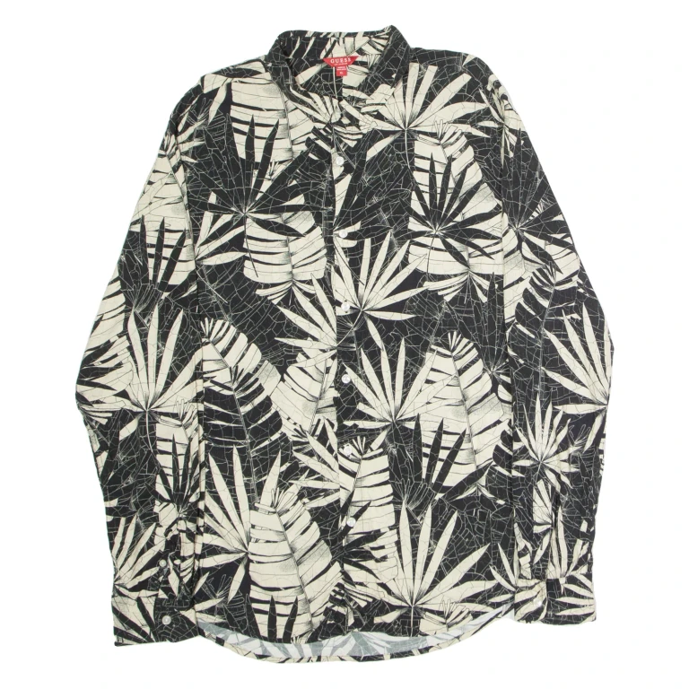 GUESS Mens Shirt Black Crazy Pattern Long Sleeve XL