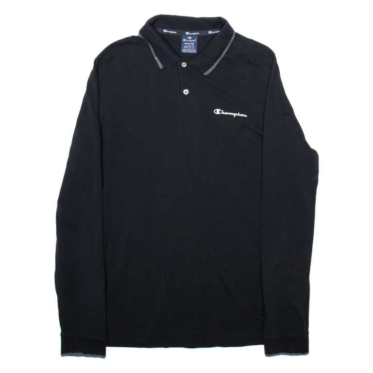 CHAMPION Mens Polo Shirt Black Long Sleeve M