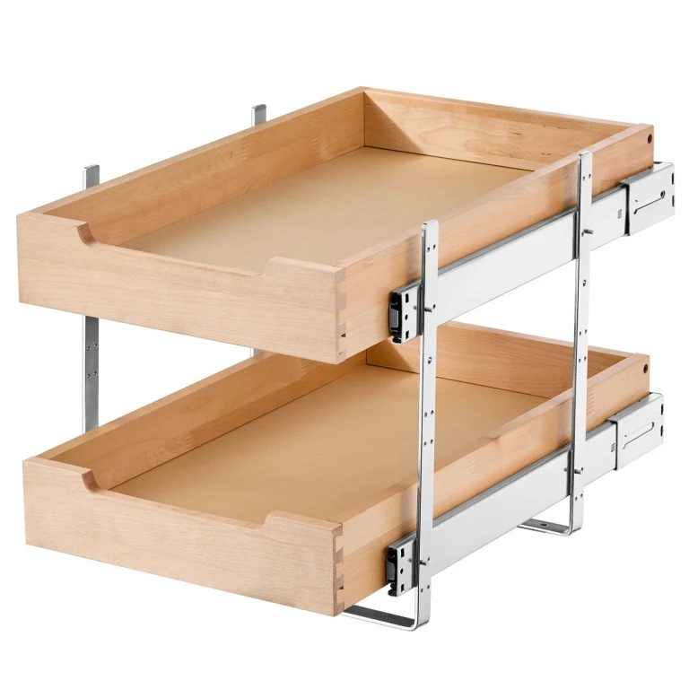 VEVOR 2 Tier Pull Out Cabinet Organizer Soft Close Slide Out Wood Drawer 14"W x 21"D - Brown