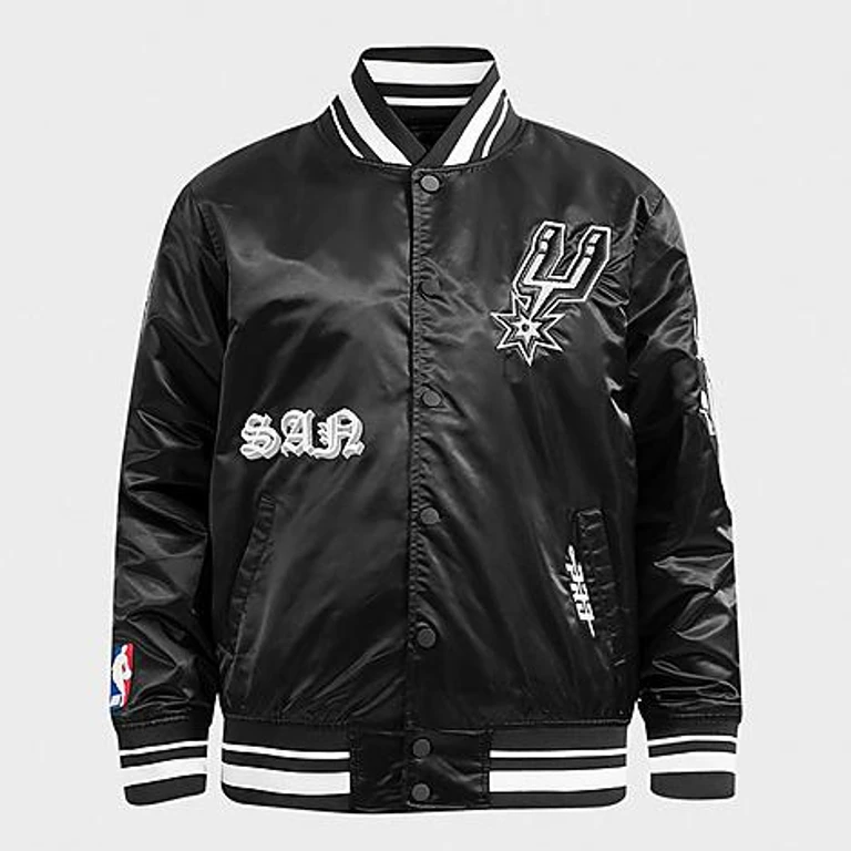 Men's San Antonio Spurs NBA Old English Satin Jacket in Black Size: Small