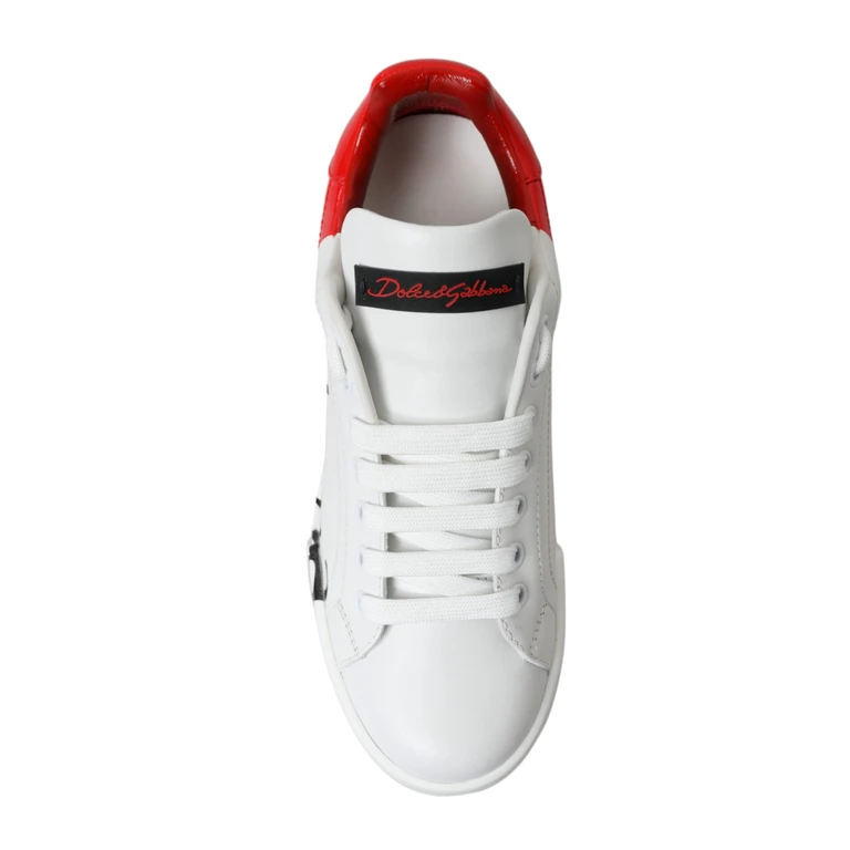 Dolce & Gabbana White Red Lace Up Womens Low Top Sneakers Shoes Leather - Women