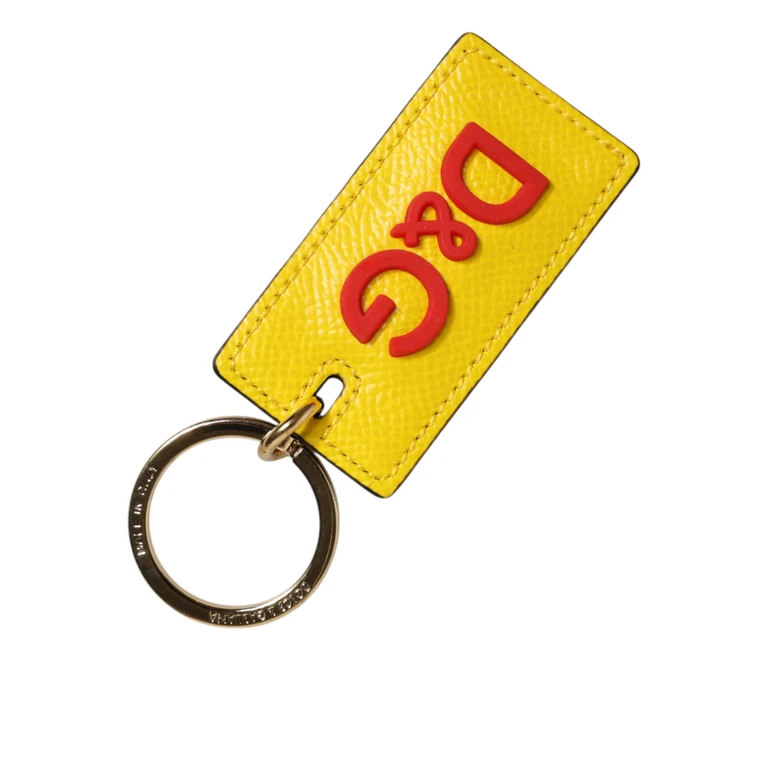 Dolce & Gabbana Yellow Calf Leather Logo Metal Ring Men Keychain Keyring 100lf - Unisex