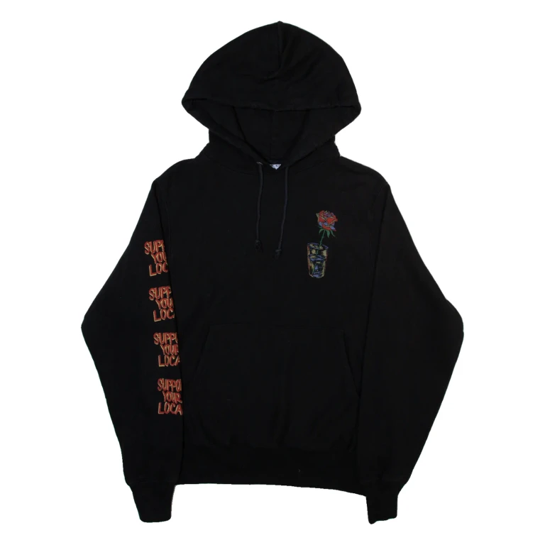 CHAMPION Suport Your Local Mens Black Hoodie S