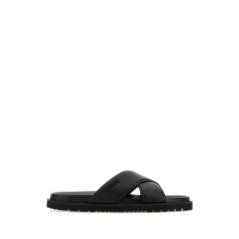 Versace Black Leather Slippers - Men