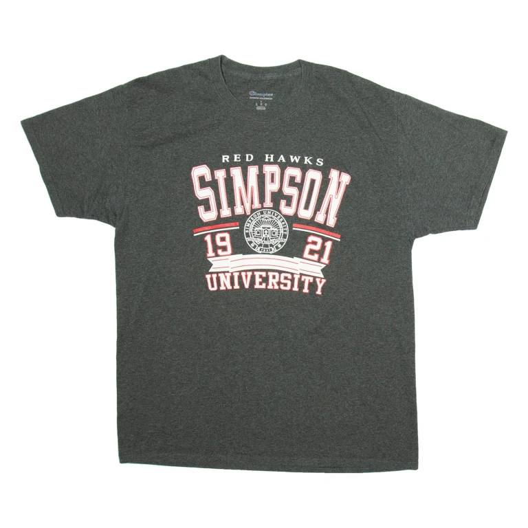 CHAMPION Red Hawks Simpson University Mens T-Shirt Grey USA L