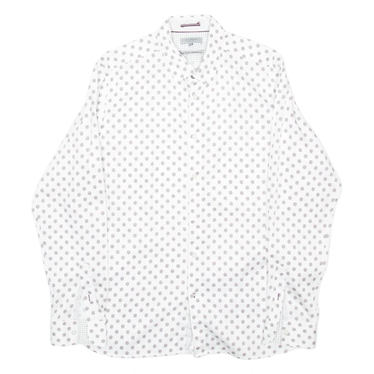 TED BAKER Mens Shirt White Spotted Long Sleeve L