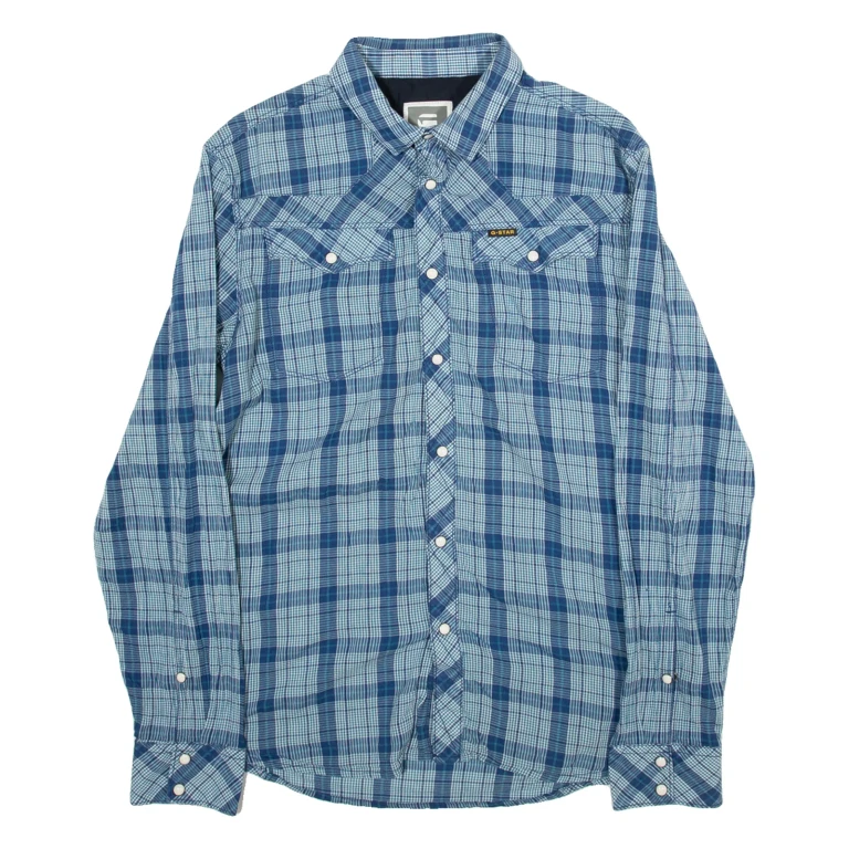 G-STAR Mens Shirt Blue Check Long Sleeve L