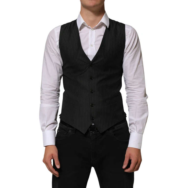 Dolce & Gabbana Black Wool Men Dress Formal Waistcoat Vest Se+wo - Men