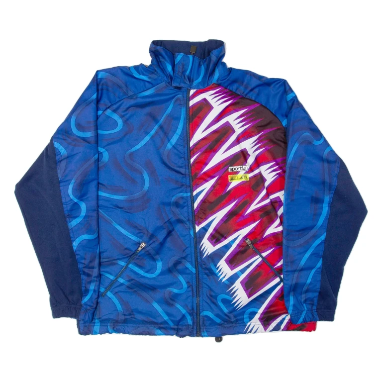 SPORTFUL Fleece Lined Mens Track Jacket Blue Geometric 2XL