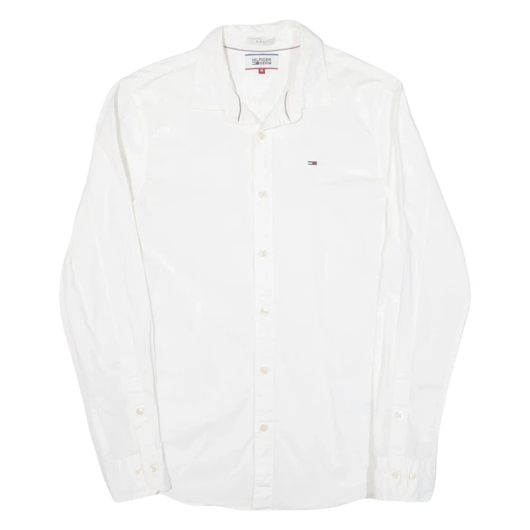 HILFIGER DENIM Mens Plain Shirt White Long Sleeve M