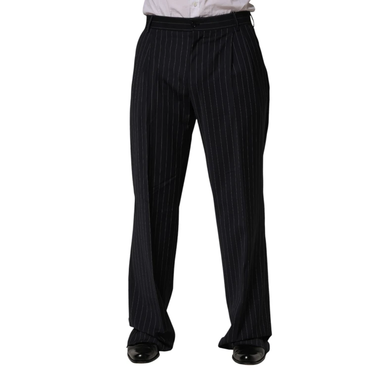 Dolce & Gabbana Black Stripe Straight Men Dress Trouser Pants Polyester Wool Elastane - Men