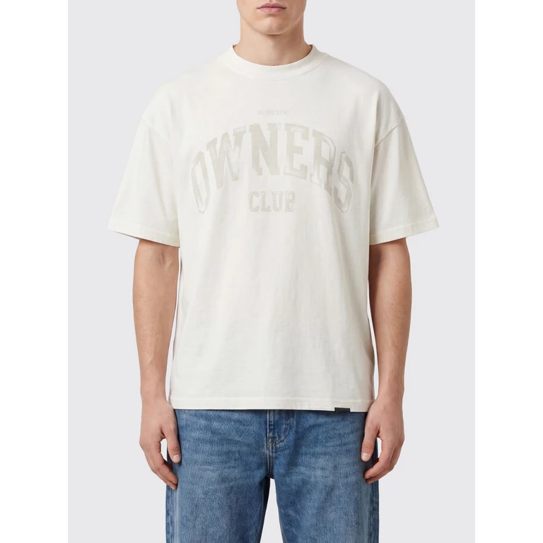 Vintage-Style Cotton T-Shirt with Printed Logo and Dropped Shoulders (OCM100047CHALK)