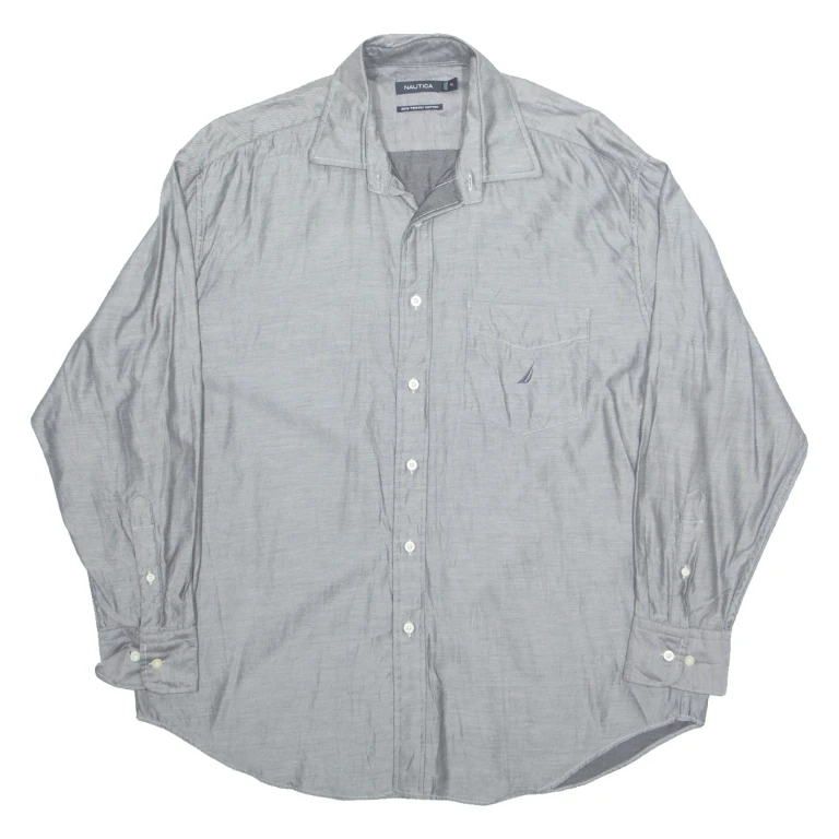 NAUTICA 80's Two-ply Mens Denim Shirt Grey Long Sleeve XL