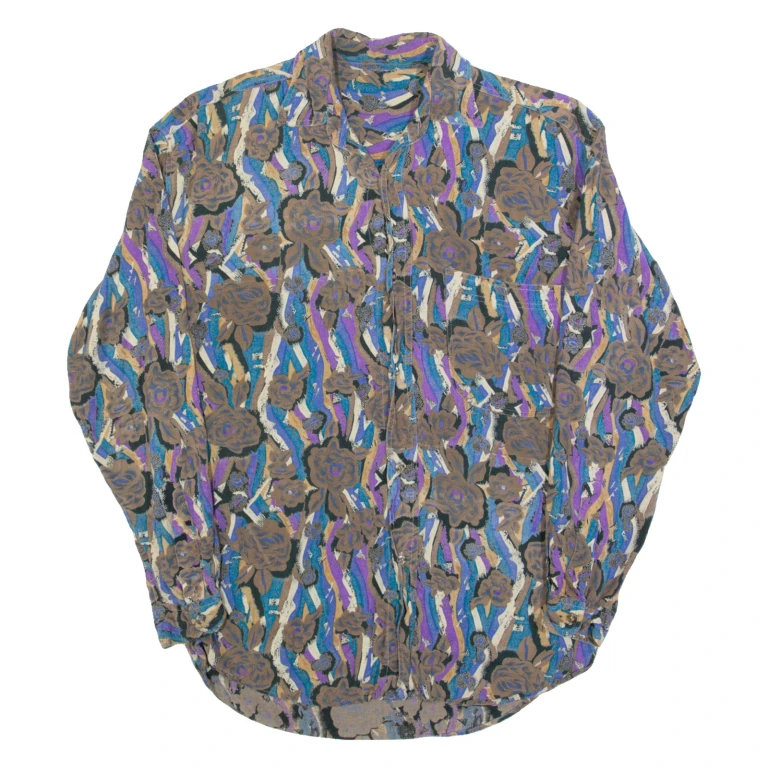 Mens Shirt Brown Crazy Pattern Long Sleeve M