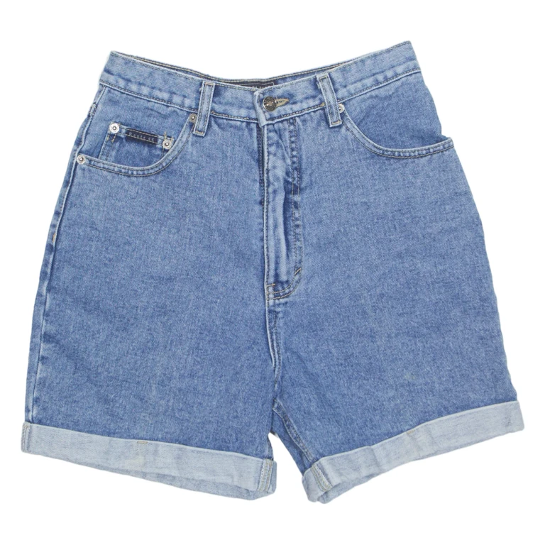 ROUTE 66 High Waist Turn Up Womens Denim Shorts Blue 90s XS W26