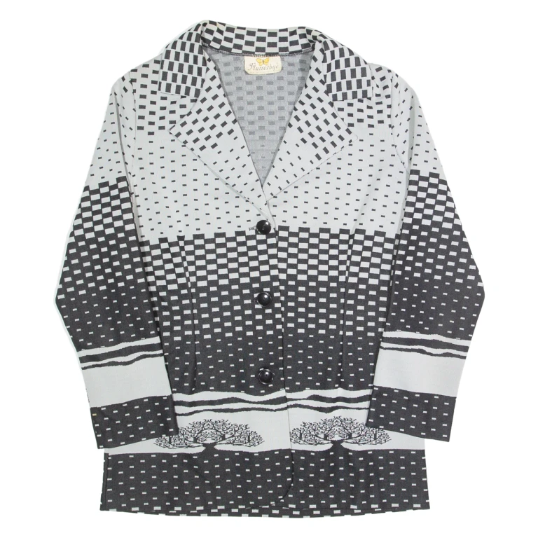 Womens Printed Shirt Grey Collared Long Sleeve 90s Spotted S
