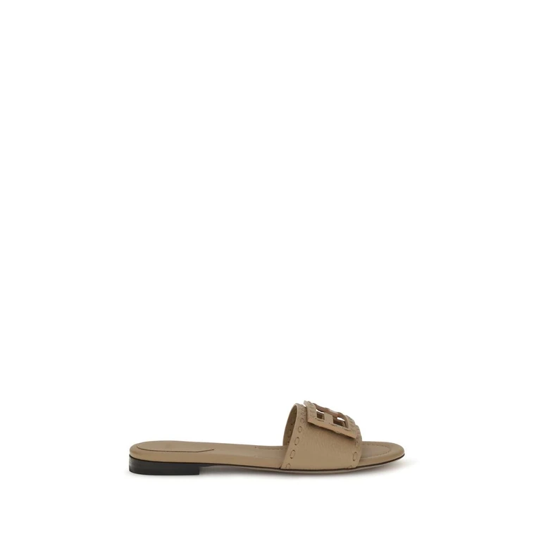 Fendi Beige Calf Leather Bos Taurus Flat Sandals - Women