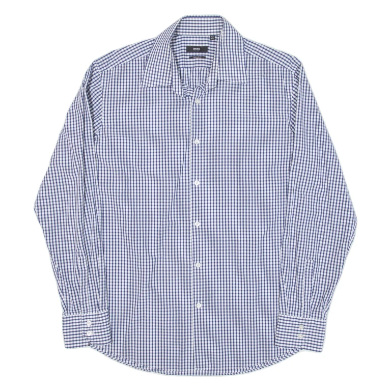 BOSS Mens Shirt Blue Check Long Sleeve XL
