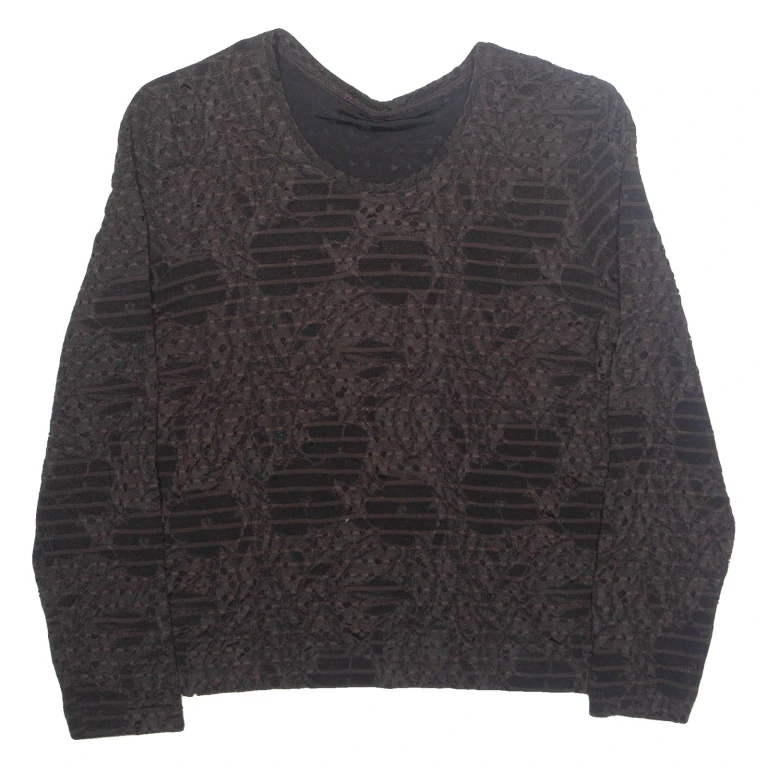 Womens Blouse Brown Long Sleeve 90s Crazy Pattern M