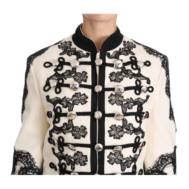 Dolce & Gabbana White Wool Black Floral Baroque Jacket Clothing - Women