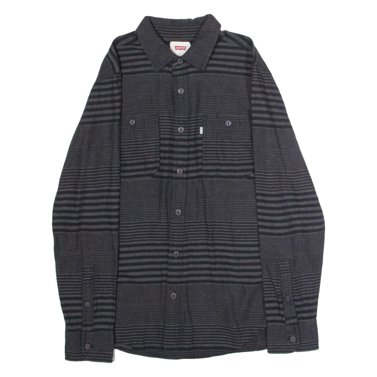 LEVI'S Mens Shirt Black 90s Striped Long Sleeve S