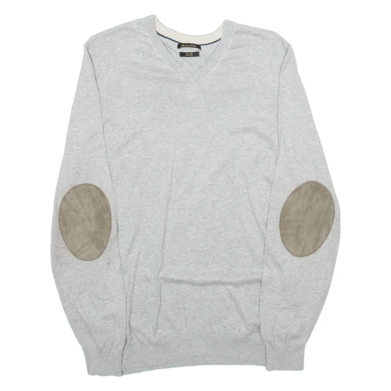 MASSIMO DUTTI Womens Jumper Grey V-Neck Tight Knit L