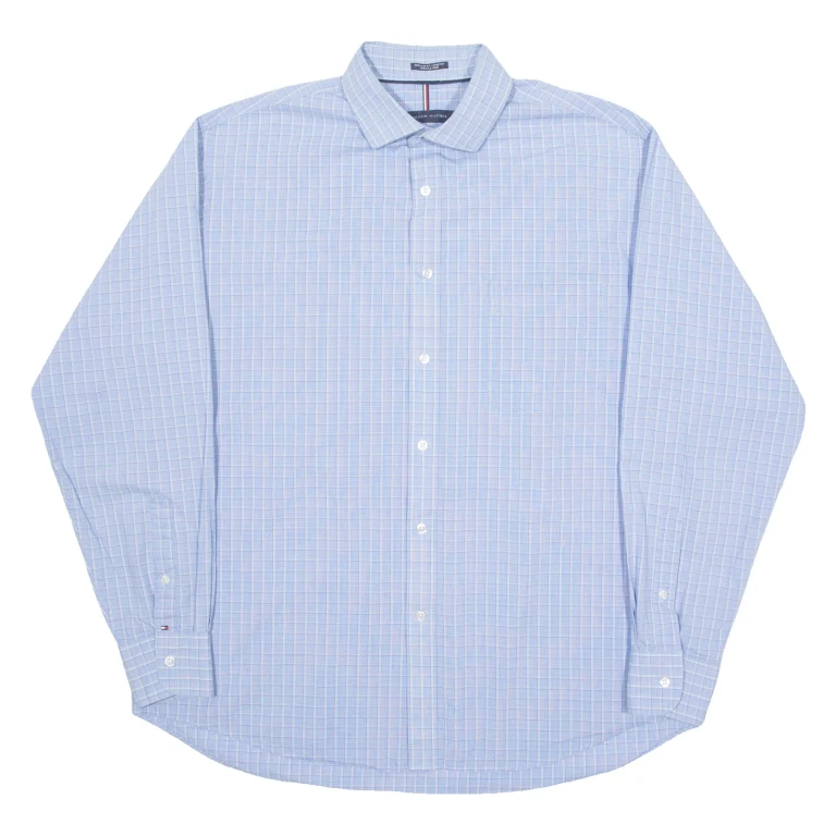 TOMMY HILFIGER Mens Shirt Blue Check Long Sleeve L