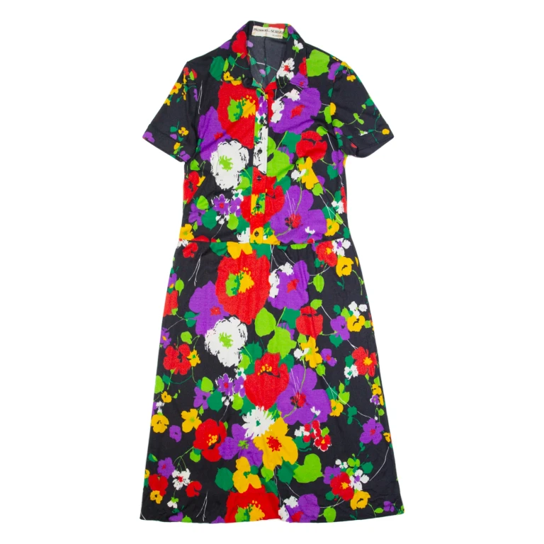PALMIERI & SCHIVO Womens A-Line Dress Black 90s Floral Long M