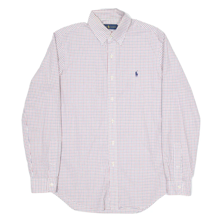 RALPH LAUREN Mens Shirt White Check Long Sleeve M