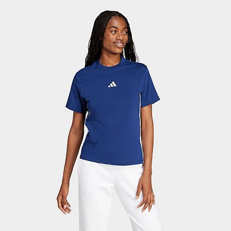 adidas Women's Essentials 3-Stripes Cotton T-Shirt in Dark Blue/White Size: XS