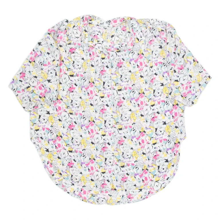 Womens Printed Blouse White 3/4 Sleeve Floral 2XL