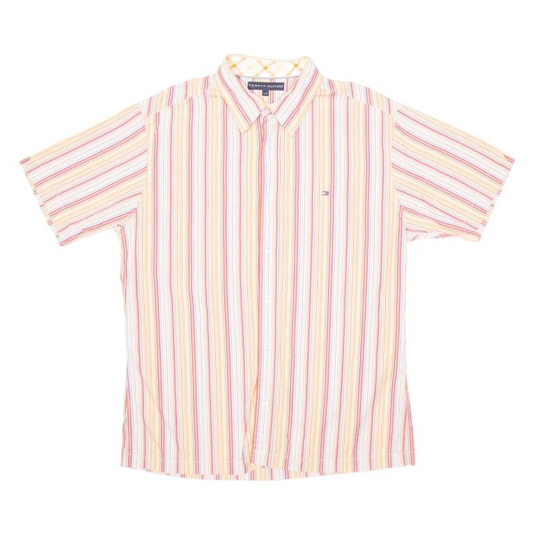 TOMMY HILFIGER Mens Shirt Orange Striped L