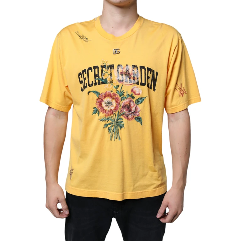 Dolce & Gabbana Yellow Secret Graden Floral Cotton Crew Neck T-Shirt - Men