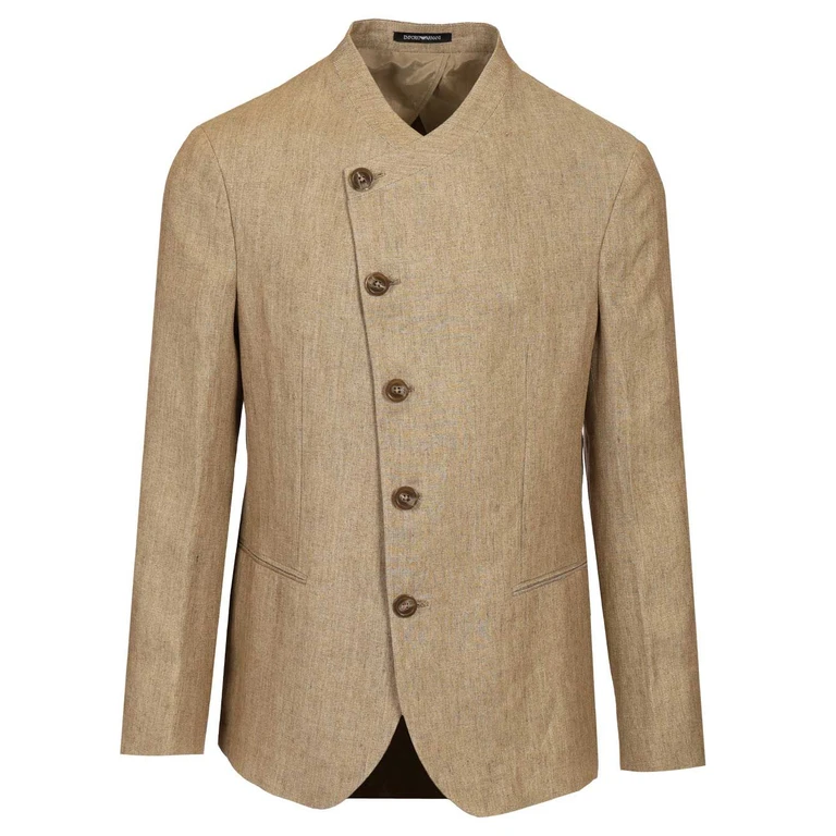 Emporio Armani Diagonal Button Blazeer Beige Jacket - Men